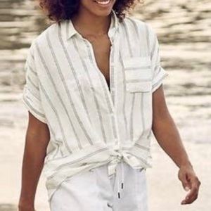 Athleta White and Gray Striped Top